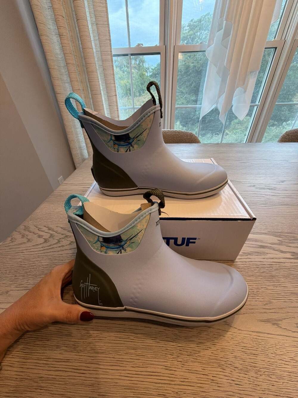 XTRATUF Guy Harvey 6 Inch Ankle Deck Boot Size 8M Sky Blue Marlin
